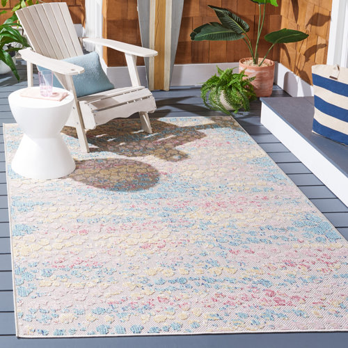 Wrought Studio Clerkin Aqua/Pink Indoor/Outdoor Rug Wayfair